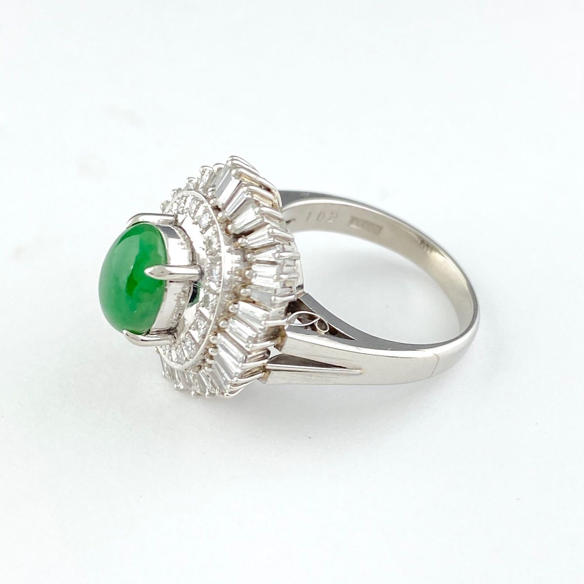 翡翠 デザインリング プラチナ 指輪 メレダイヤ リング 11.5号 Pt900  