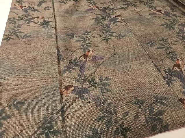 平和屋着物○本場大島紬 9マルキ 枝花鳥文 正絹 逸品 AAAU0277np  