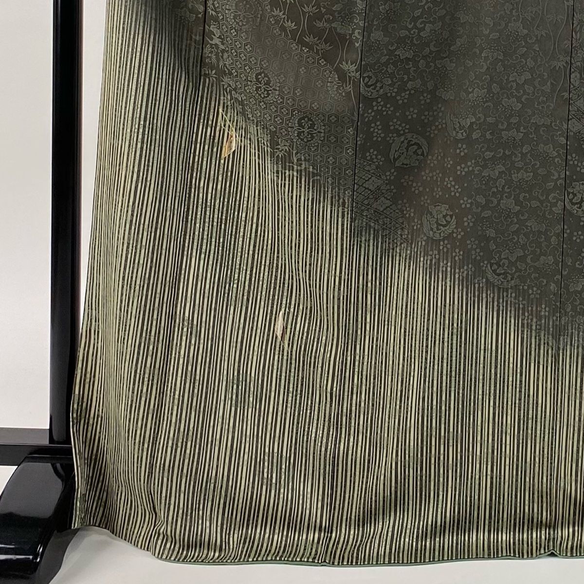 【全国送料無料！】 訪問着 身丈173cm 裄丈67cm M 袷 縞 草花 金糸 ぼかし 茶緑色 正絹 人気満点の激安通販。