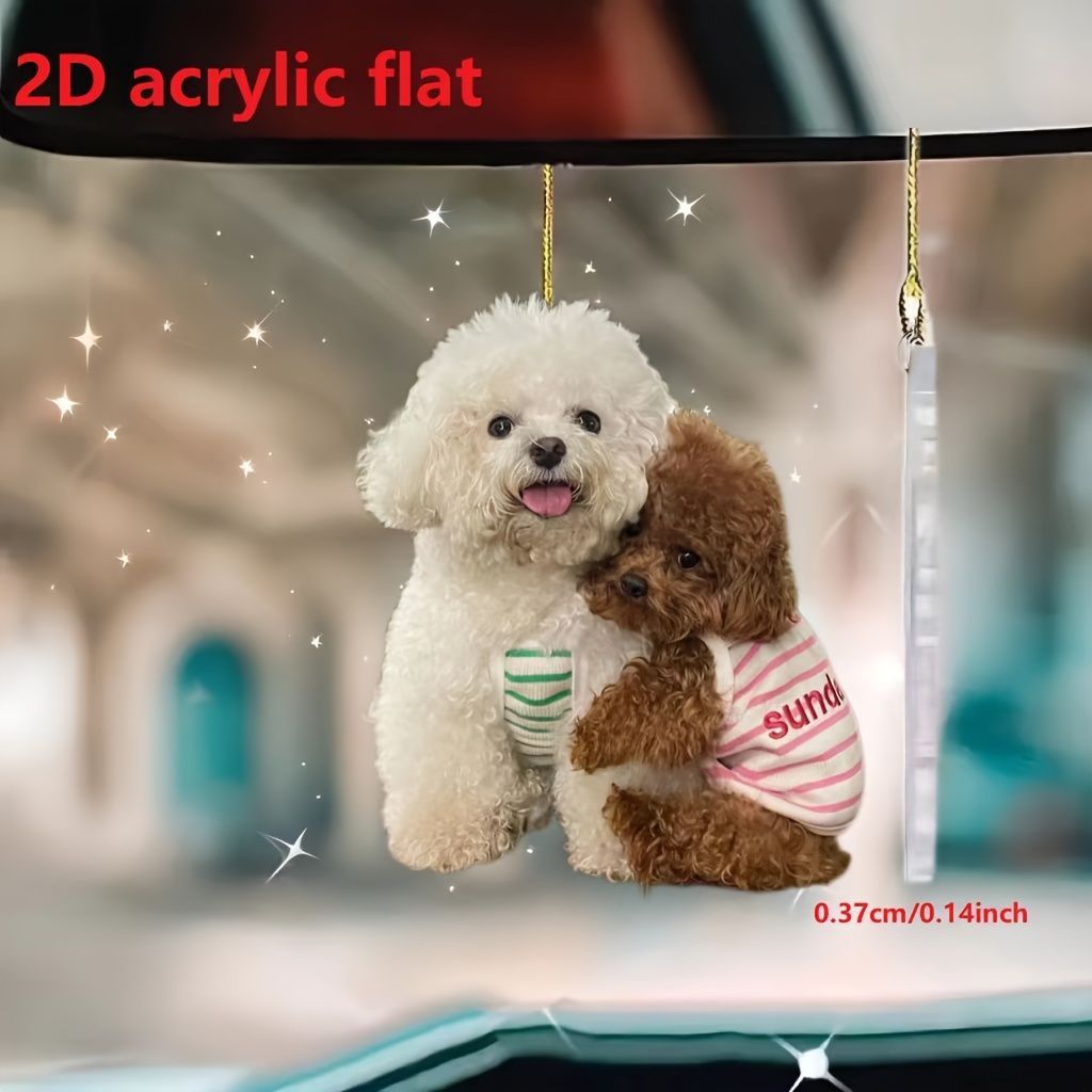 キーホルダー 2匹の犬 トイプードル 白 茶色 カップル 2D キーホルダー 2匹の犬 トイプードル 白 茶色 カップル 2D