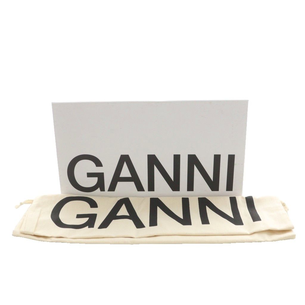 良品 ガニー GANNI SOFT SQUARE TOE SCRUNCHIE BALLERINA バレエシューズ スクエアトゥ レオパード ヒョウ柄 レザー 36 茶 ブラウン 黒 ブラック S1982 AN52 GY52