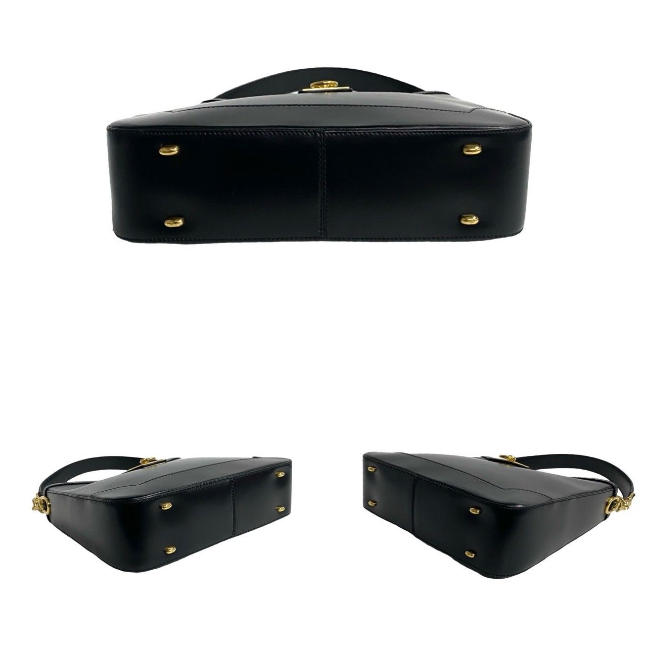 【極美品】セリーヌ ２WAY ショルダーバッグ オールレザー 黒 ゴールド金具 極 美品 CELINE セリーヌ ロゴ リング 金具 レザー 本革