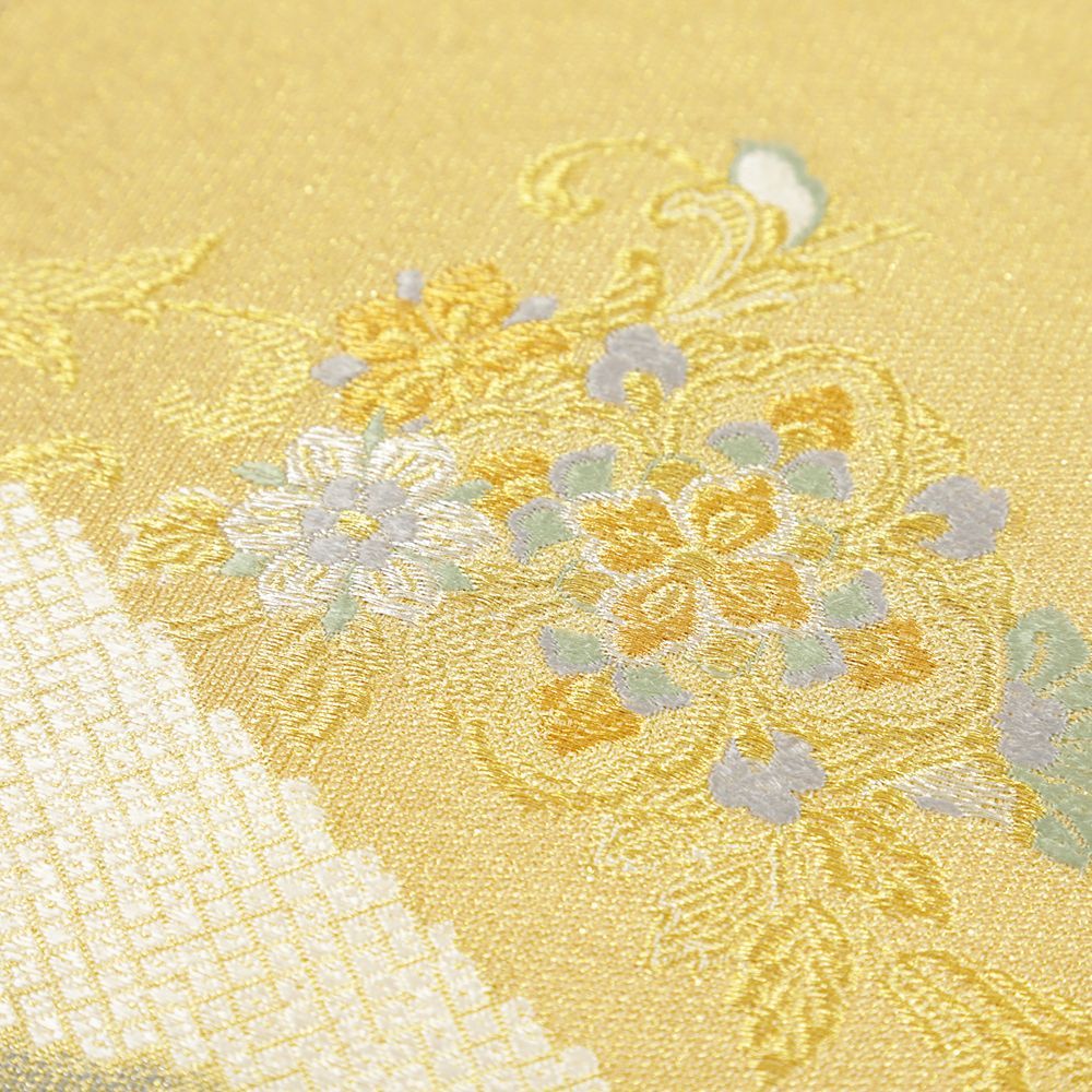 袋帯 正絹 中古 リサイクル 金地 綴れ 金通し 銀通し 花唐草 華