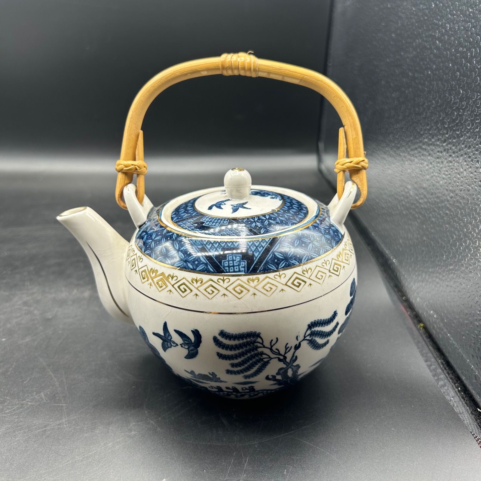 M》ニッコー ダブルフェニックス 急須 湯呑み 茶器 セット 山水 ブルー 