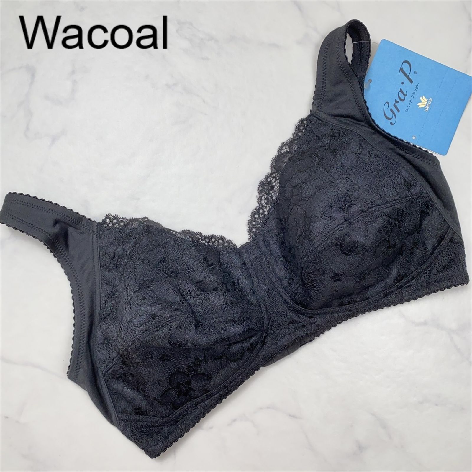 【新品タグ付き】Wacoal　ワコール　ブラジャー　D85　ランジェリー　下着ㅤBL　ブラック　刺繍　レース　花　華やか　シンプル　プレゼント　ギフト