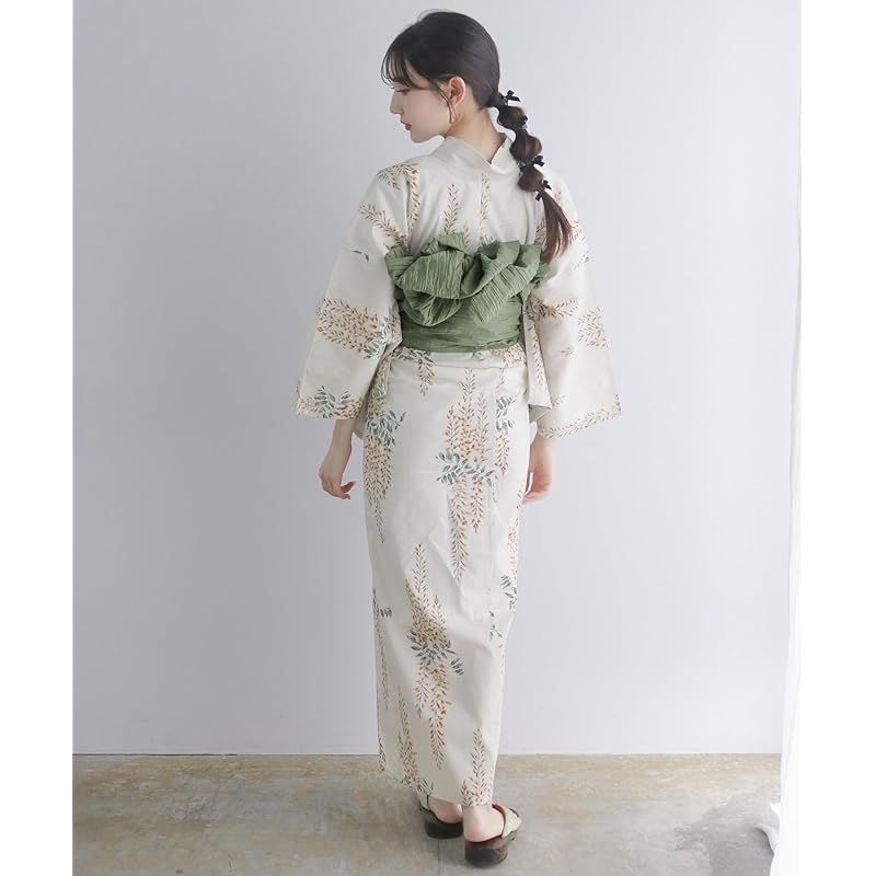 在庫セール KYOETSU キョウエツ 浴衣セット 変わり織 生成り 2点セット 浴衣 兵児帯 レディース F 3.黄金時雨 フリーサイズ 0