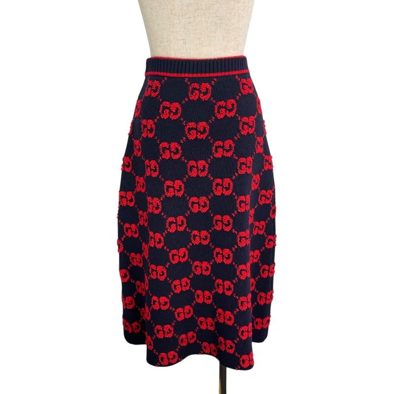 グッチ GUCCI GG総柄ニットスカート 713301 ネイビー ウール レディース スカート