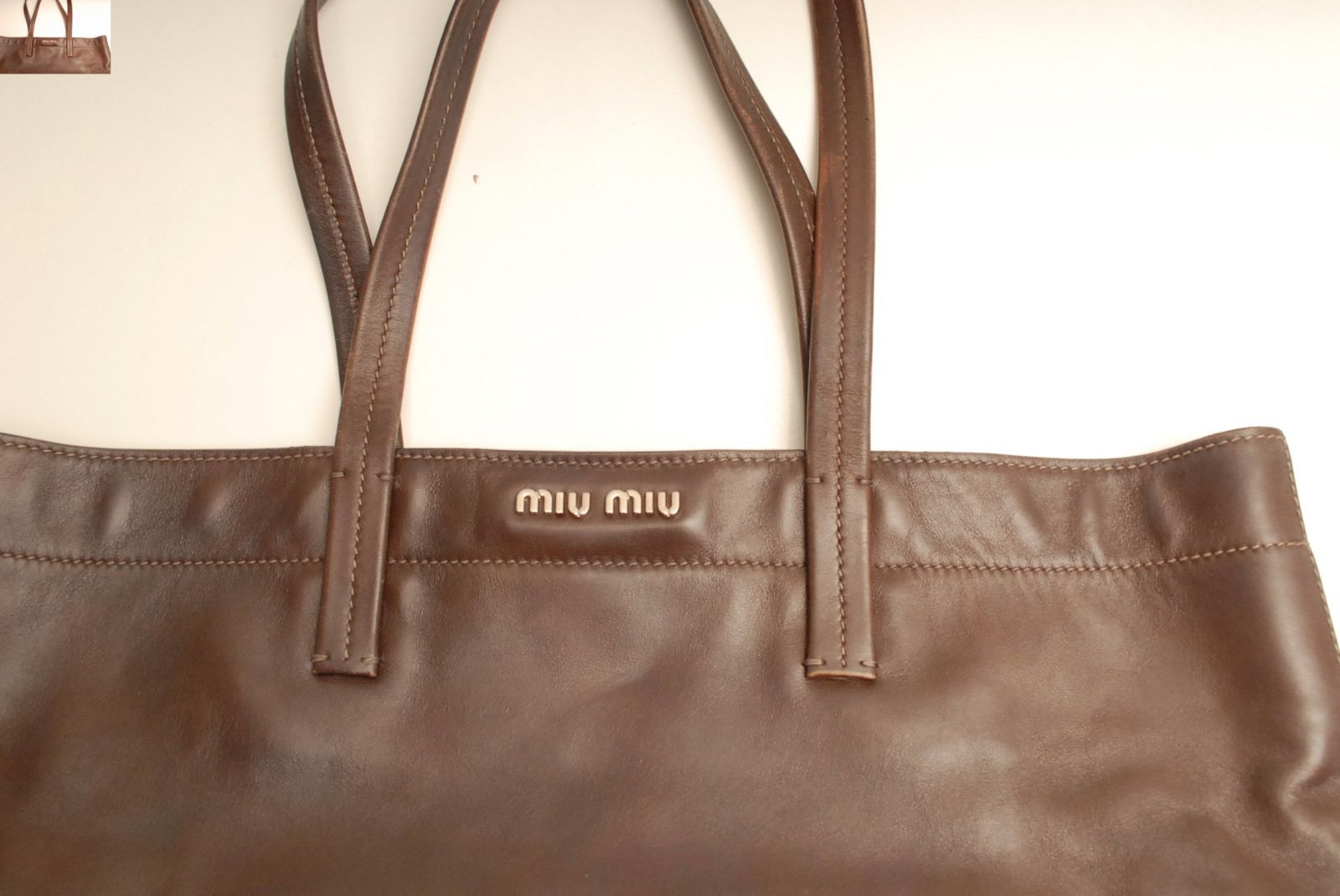 値下げ MIU MIU ミュウミュウ レザー トートバッグ ブラウン_93 - メルカリ