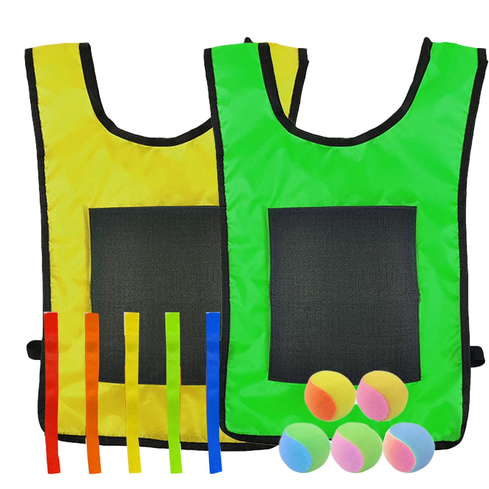 TOMMYFIELD 外遊び 的あて おもちゃ ボール マジックテープ 的当てゲーム 子供 服 (イエロー グリーン) [イエロー グリーン] [ボール5個テープ5枚]