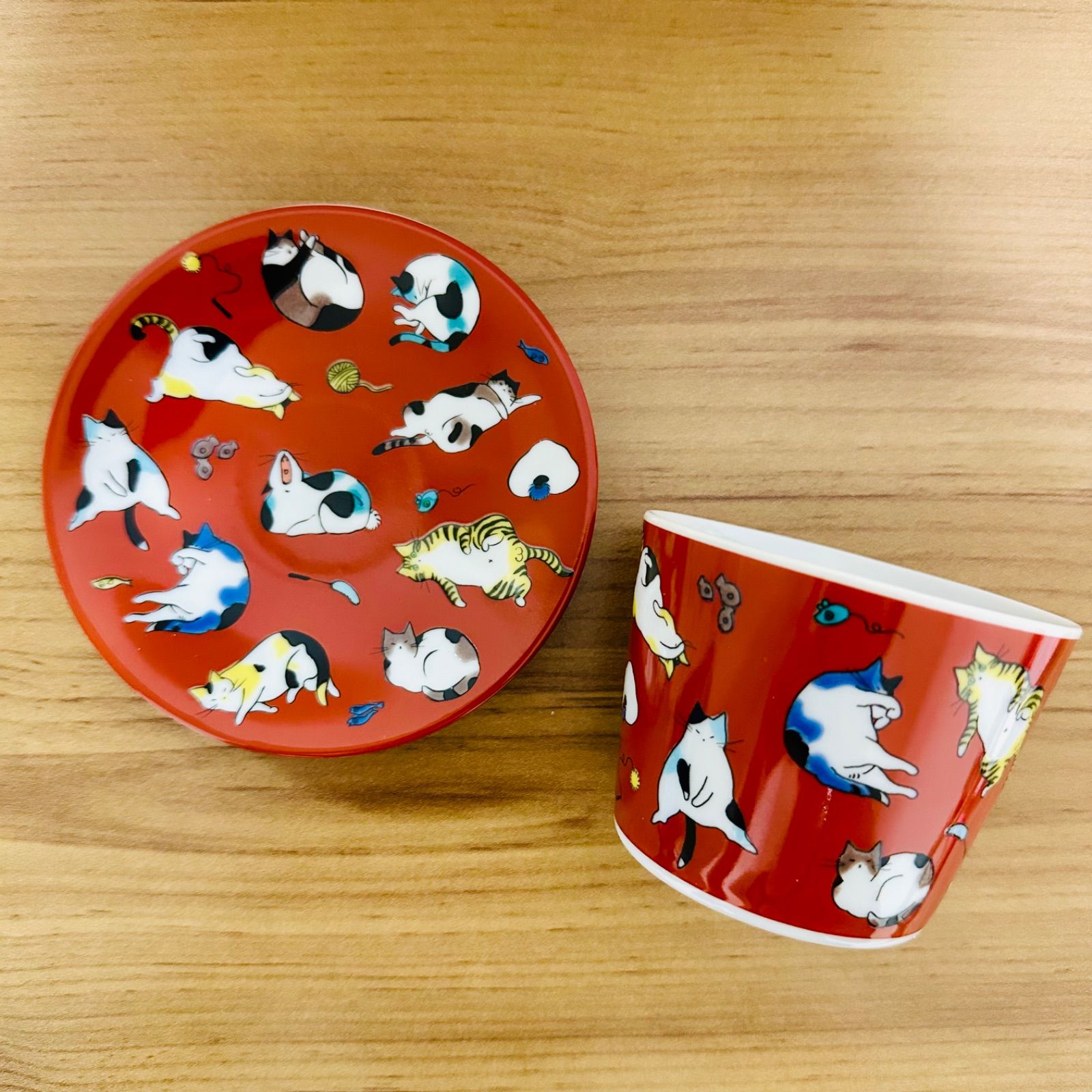 新品】九谷焼 青郊窯 ねこ 蕎麦猪口 グラス 豆皿 セット 猫デザイン