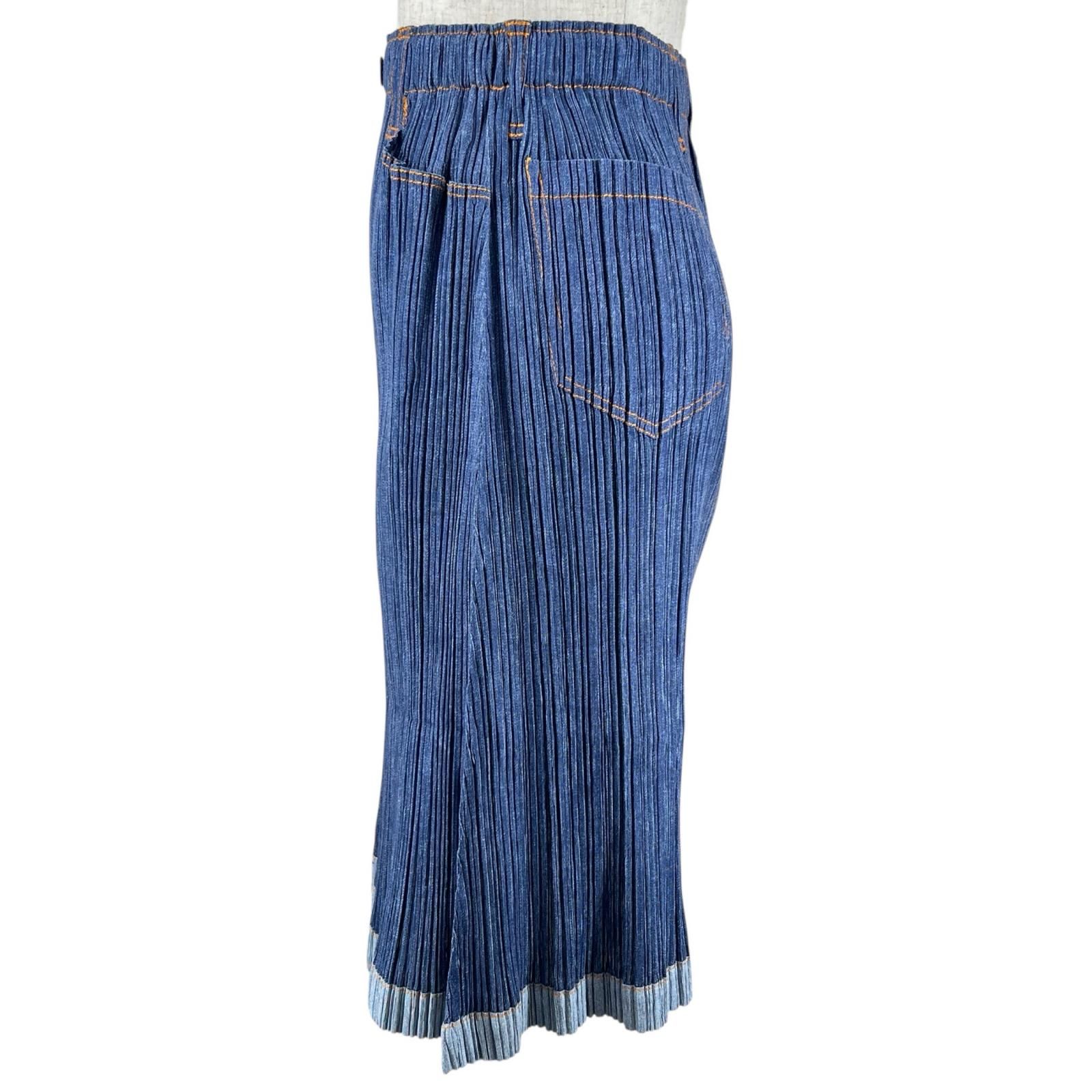 ▲PLEATS PLEASE プリーツプリーズ イッセイミヤケ PP71-JG624 デニム転写 プリーツスカート ブルー 1 レディース