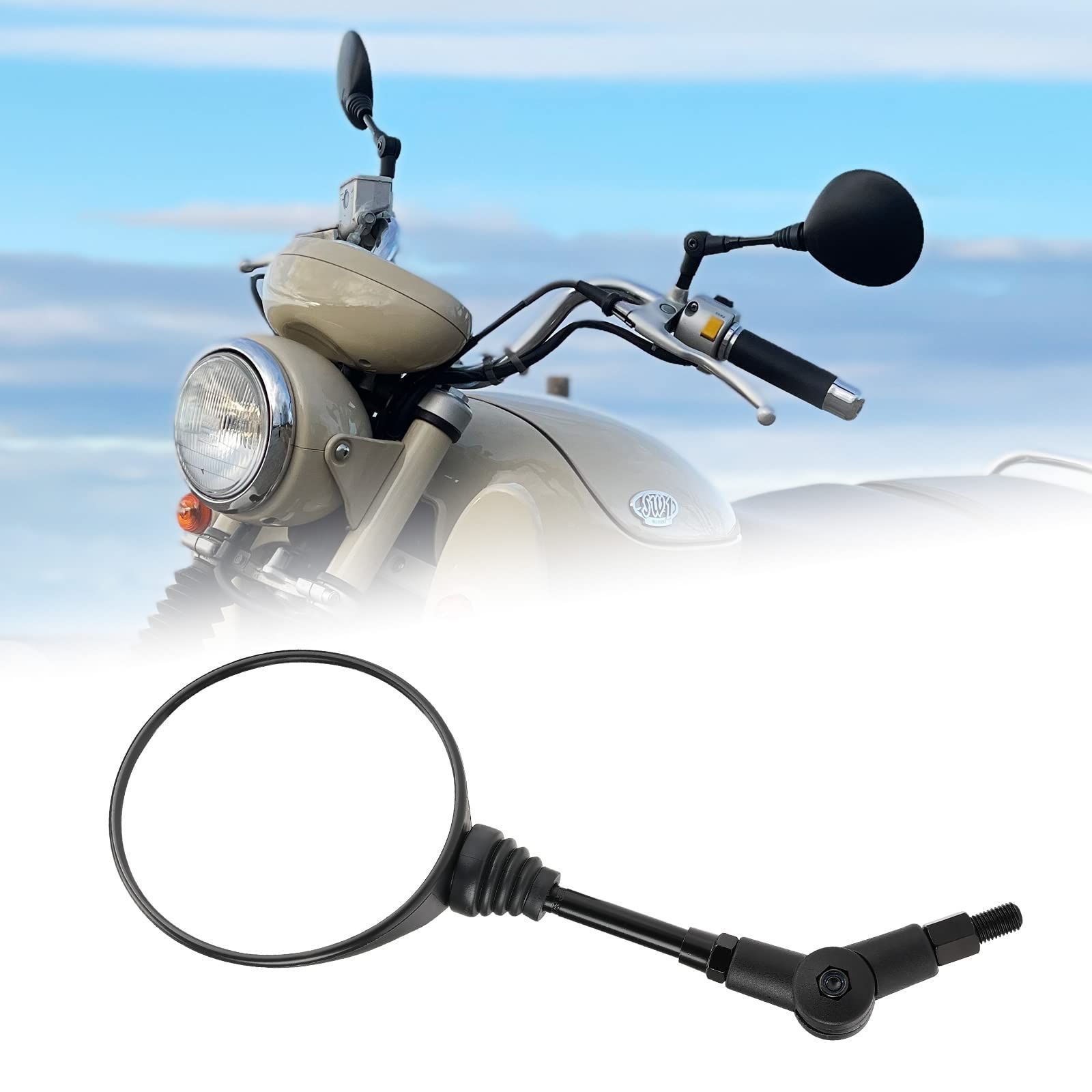 左右共通 左右兼用 10mm 8mm 片側1本 汎用 レブル250用 CT125用 折りたたみ アンダーミラー 可動式ミラー 可倒式ミラー 丸ミラー 円形 丸型 バイクミラー カブ ミラーホルダー付き オフロードミラー 車検対応 黒 ブラック KEMIM