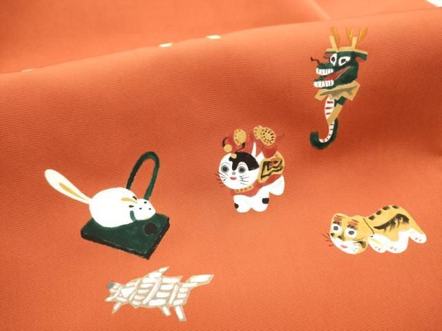 平和屋着物○塩瀬 九寸名古屋帯 手描き 十二支 正絹 逸品 CAAT8163hy