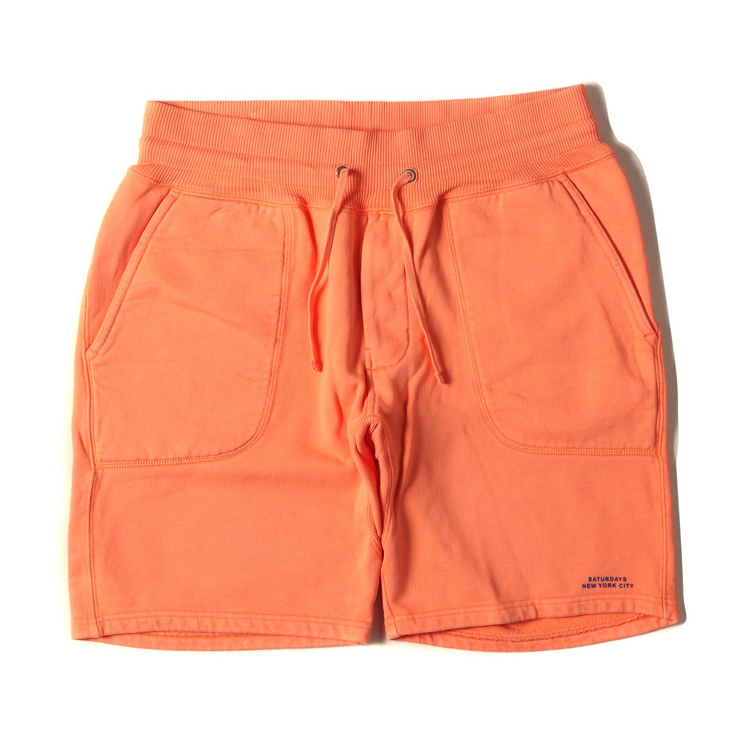 美品 SATURDAYS SURF NYC サタデーズサーフニューヨーク パンツ サイズ:M ロゴプリント スウェット ショートパンツ イージー ショーツ 短パン オレンジ ボトムス ズボン【メンズ】