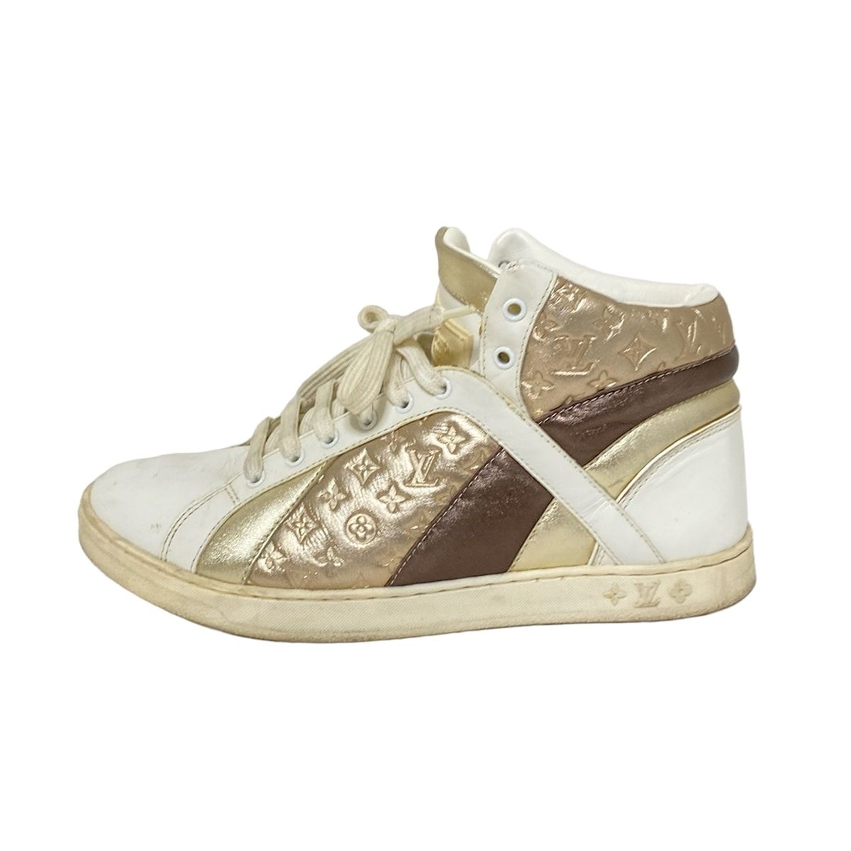 LOUIS VUITTON ルイヴィトン スニーカー 35 レディース - 白×ピンクゴールド×マルチ 型押し加工 レザー