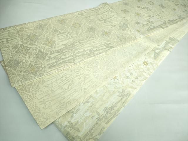 平和屋本店□極上 六通柄袋帯 唐織 新小石丸 プラチナ箔 本金箔 蒸栗色