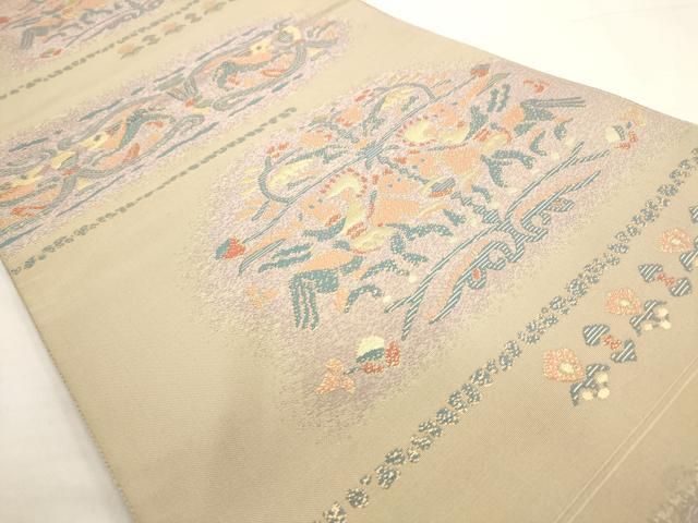 平和屋着物◎本場筑前博多織 八寸名古屋帯 花鳥文 金糸 正絹 逸品  