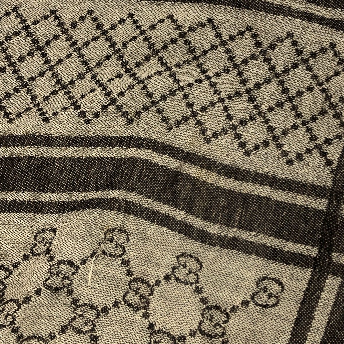 GUCCI グッチ 大判ストール ファー付 GG柄 シルク混 ブラウン