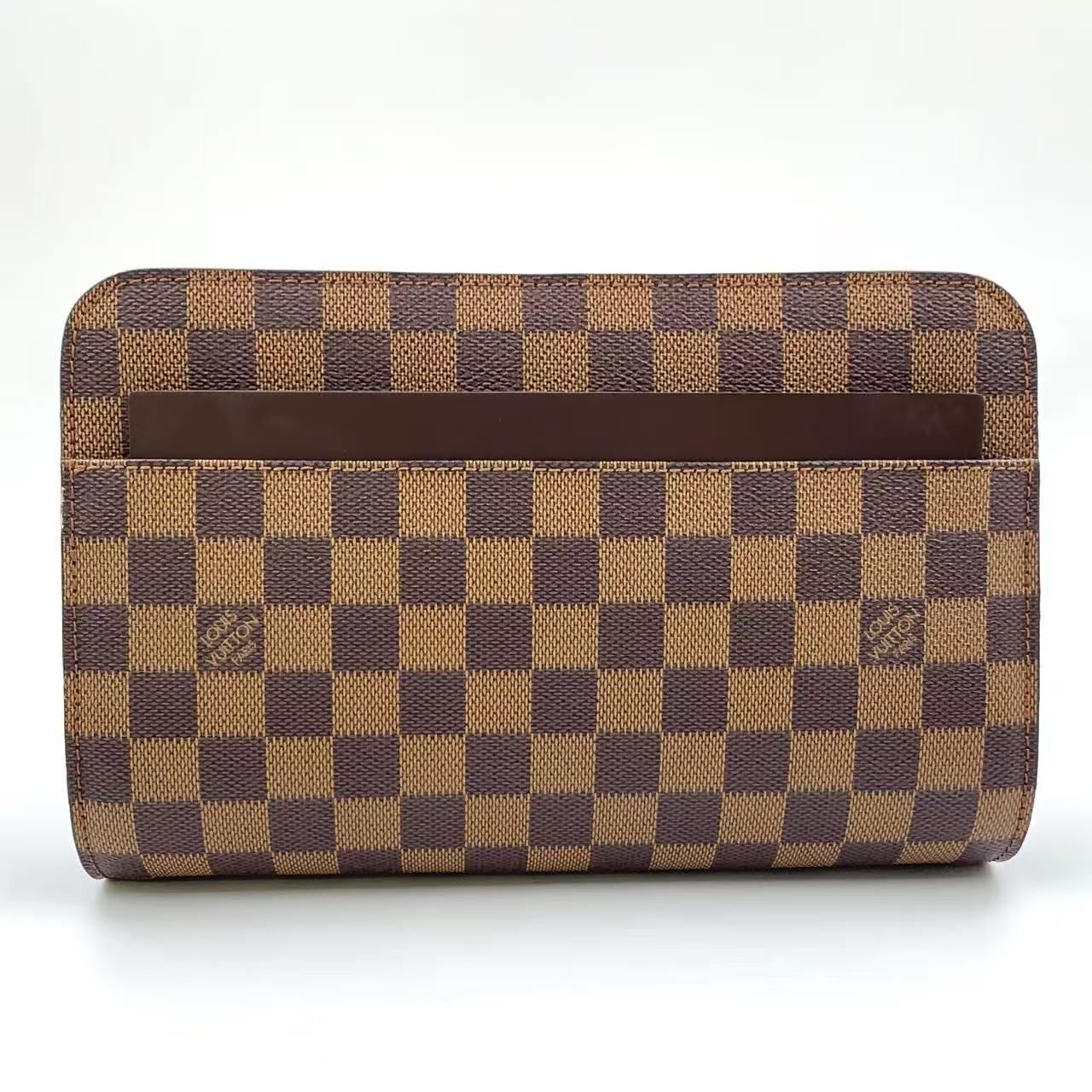 LOUIS VUITTON ダミエ サンルイ ダミエエベヌ セカンドバッグ レザー×PVC ブラウン クラッチバッグ ゴールド N51993