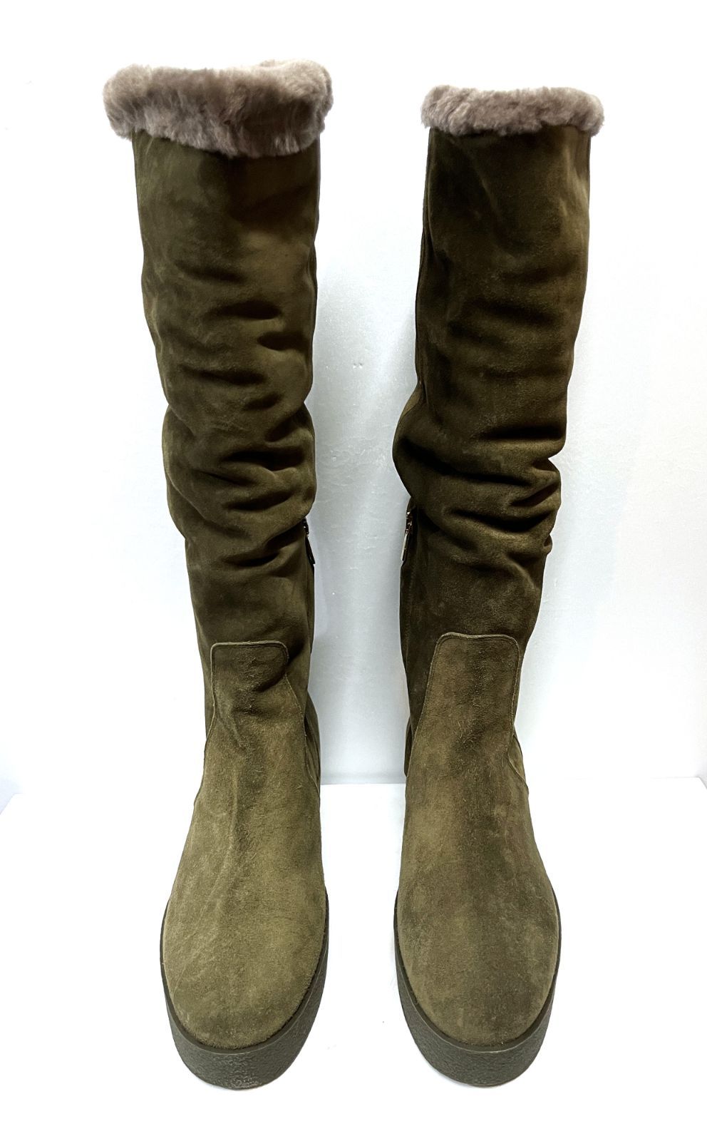 8.5 25.5 cm程度 Salvatore Ferragamo｜サルヴァトーレフェラガモ FALCON スエード ロングブーツ ムートン シープスキン 靴