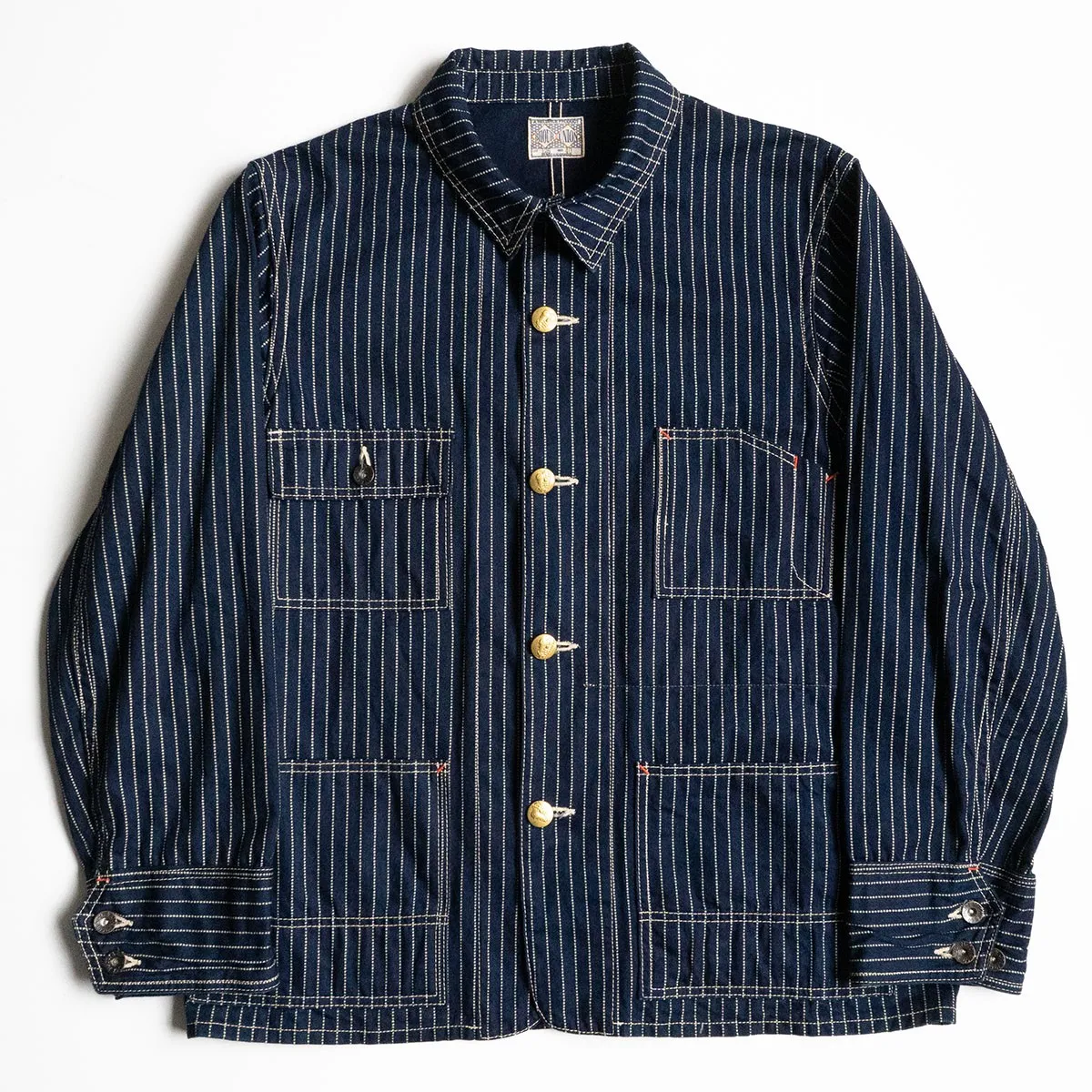 JOE MCCOY メンズ カバーオールデニムジャケット ブルー ストライプ JOE MCCOY メンズ カバーオールデニムジャケット ブルー