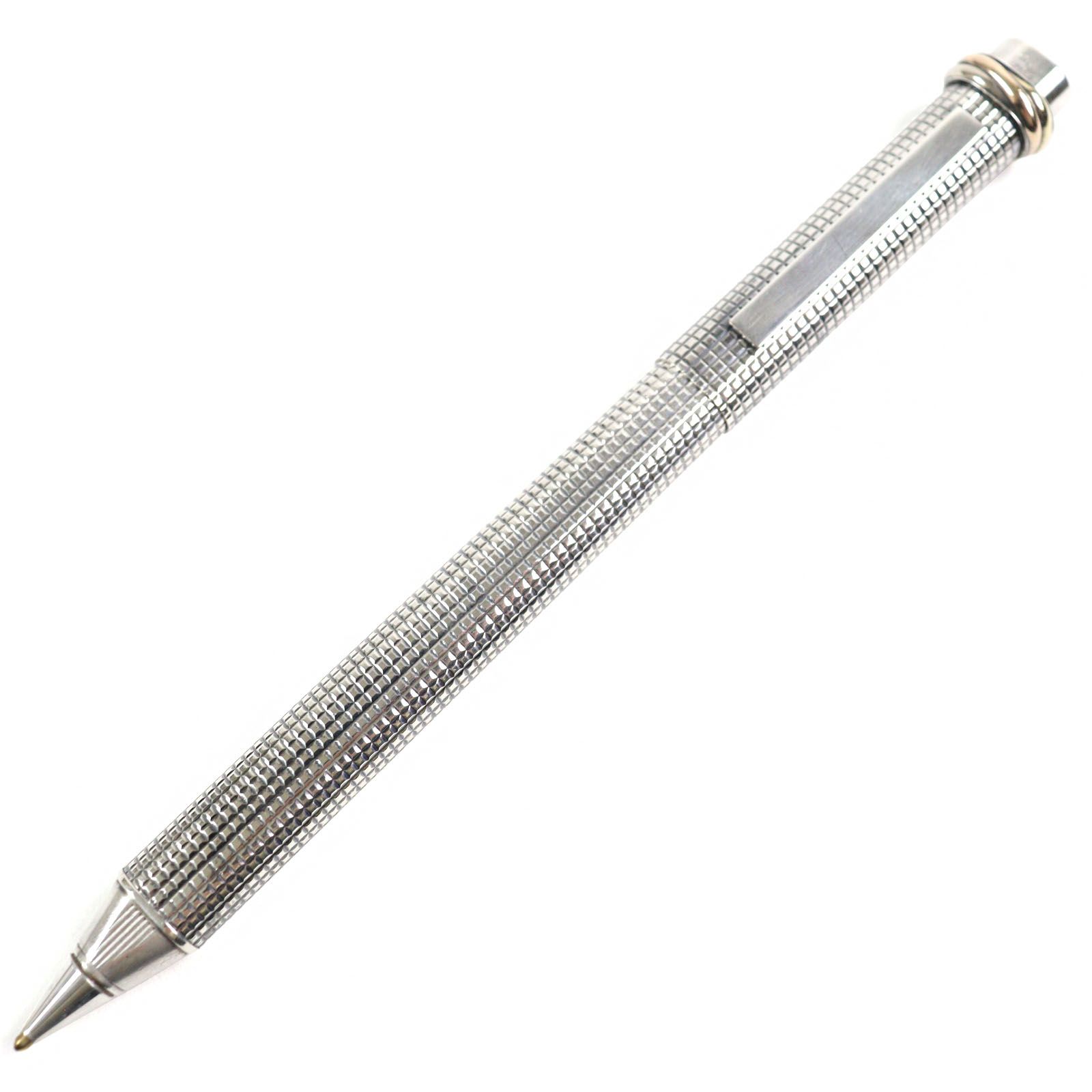 美品○Cartier カルティエ トリニティ ロゴ刻印 キャップ式 ボールペン シルバー系 格子柄 フランス製 メンズ レディース Cartier（カルティエ） 美品○Cartier トリニティ ロゴ刻印 キャップ式