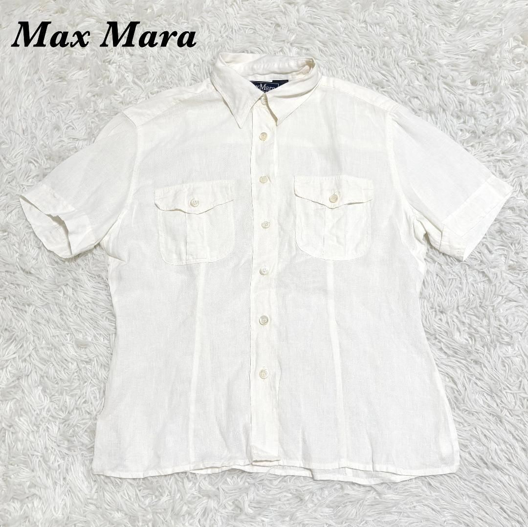 Max Mara リネン 半袖サファリシャツ M オフホワイト