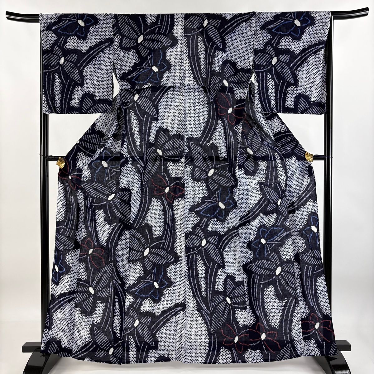 浴衣 身丈163cm 裄丈63cm S 絞り浴衣 蝶 濃紺 綿 名品