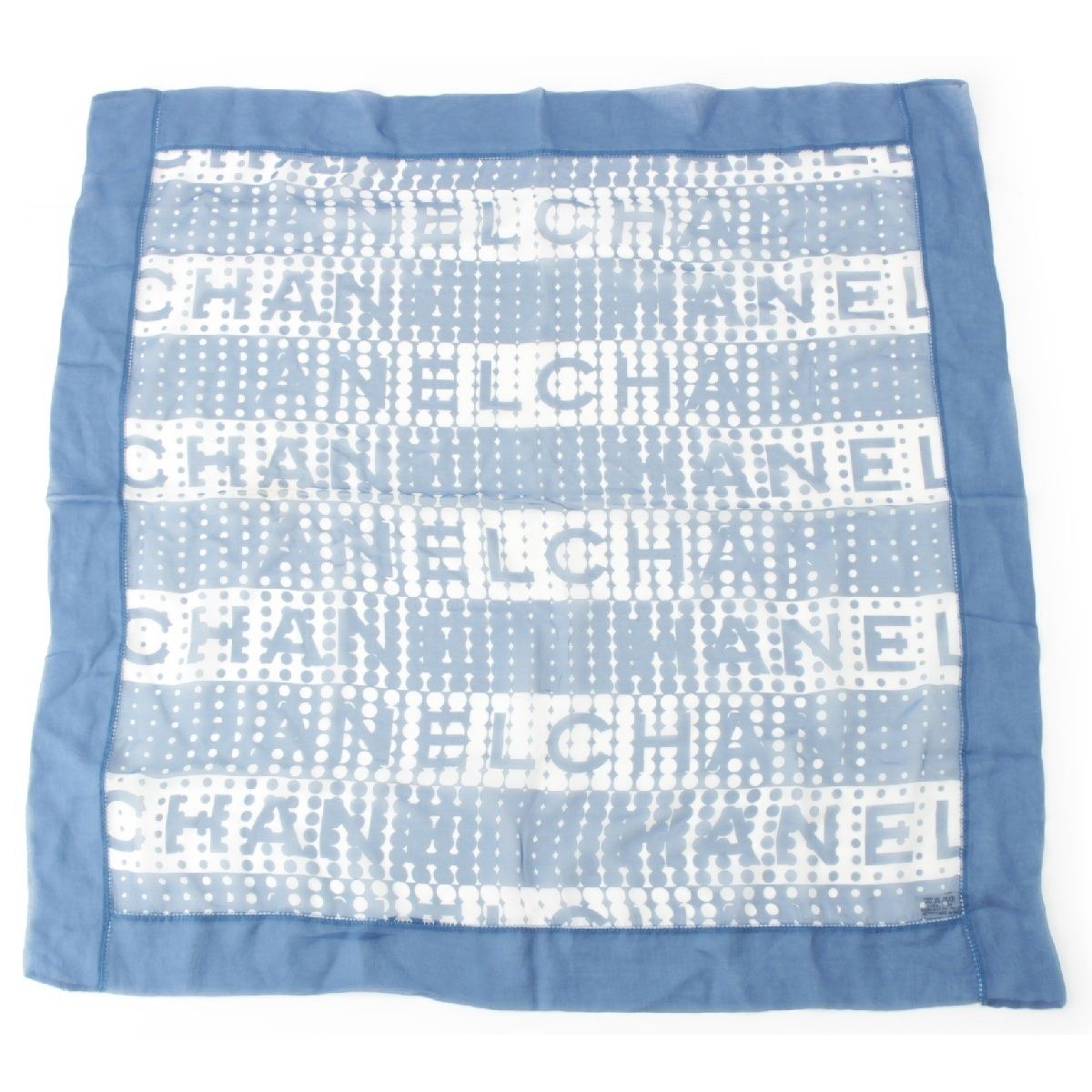 モ*ん様 シャネル　CHANEL ロゴ入りブルー系スカーフ(未使用、実家保管品) 中古・古着通販】CHANEL (シャネル) 切手デザインスカーフ