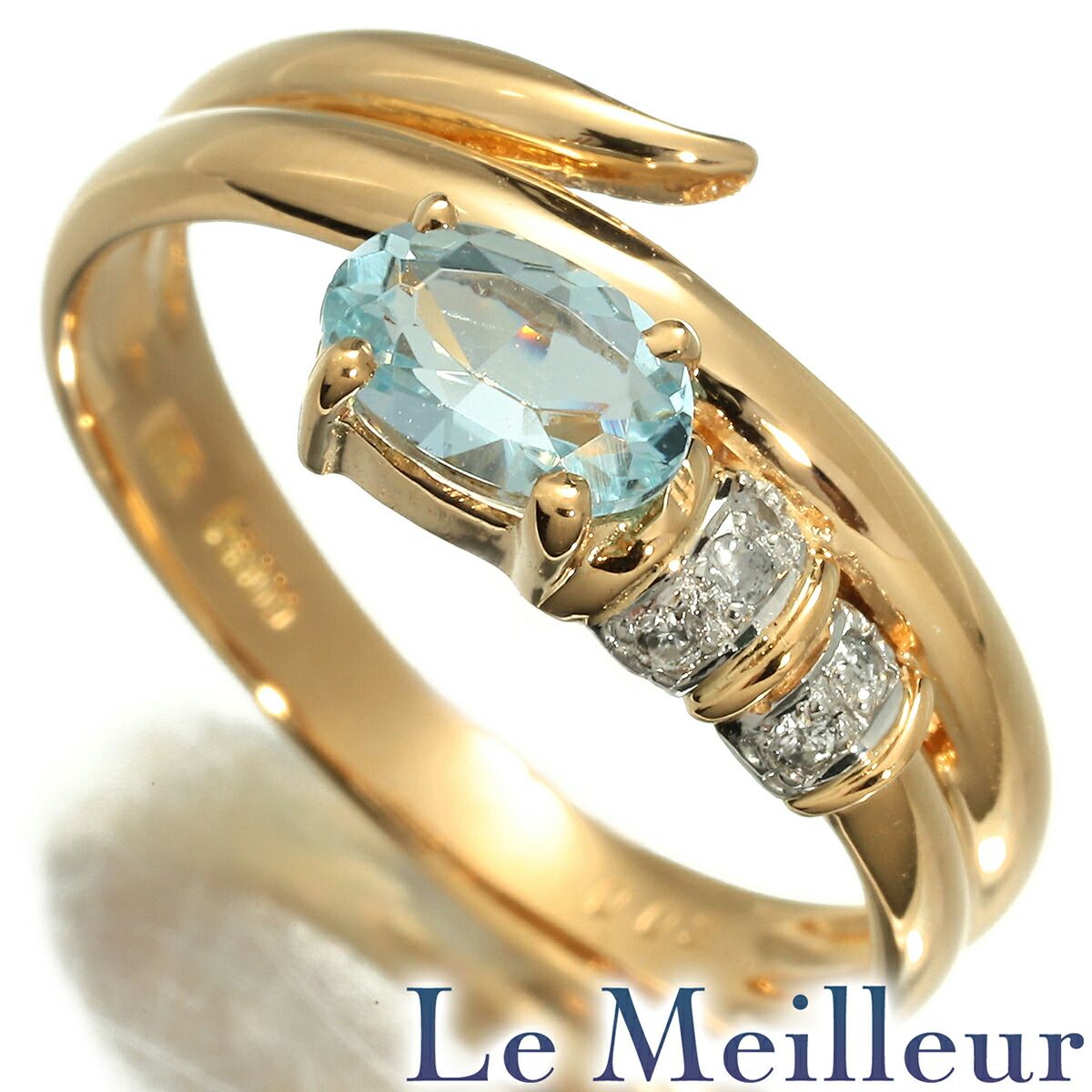 スネークリング 指輪 アクアマリン ダイヤモンド K18 11号 中古  