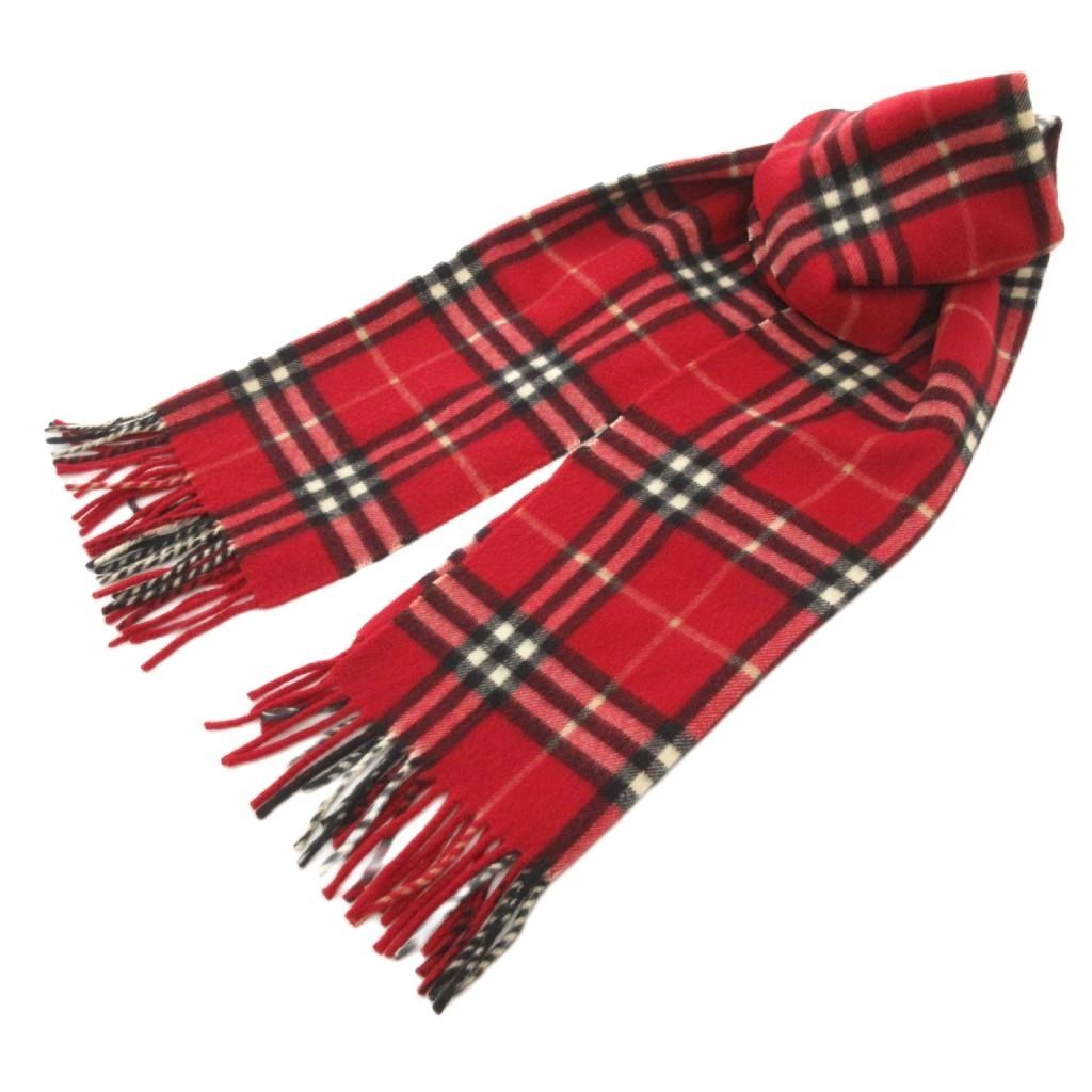 バーバリー ロンドン BURBERRY LONDON マフラー チェック カシミヤ レッド UO