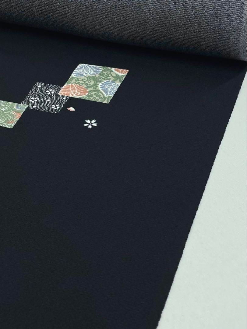 小紋 飛び柄 黒地 正絹 反物 小紋 源氏香 飛び柄 黒色 正絹 反物