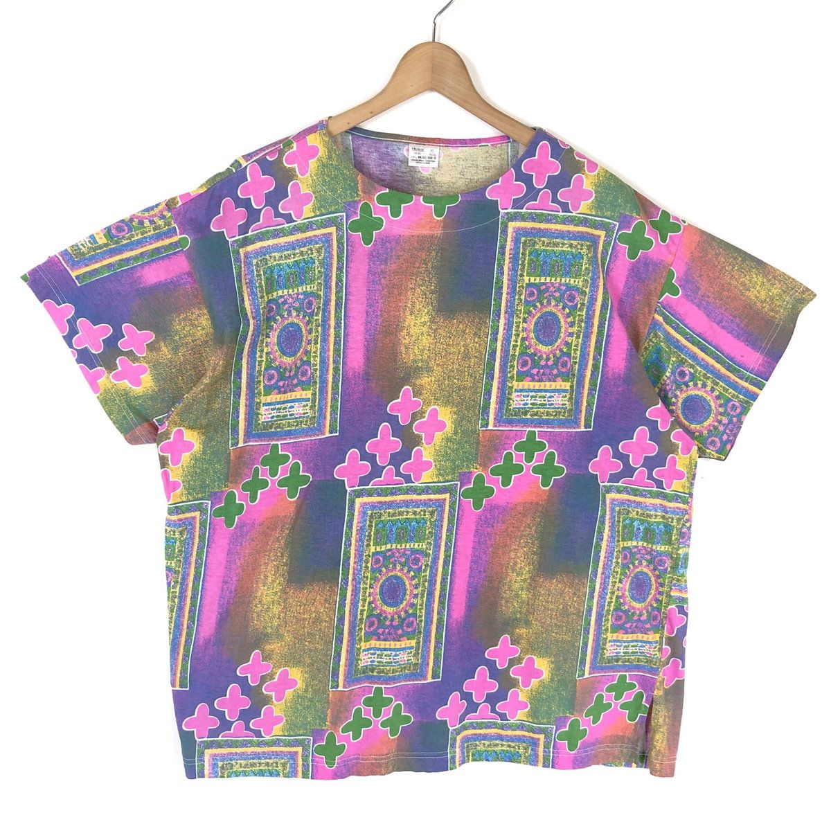 【古着】 Tシャツ 総 ボートネック サイケデリック マルチカラー メンズXL 【中古】 n038071
