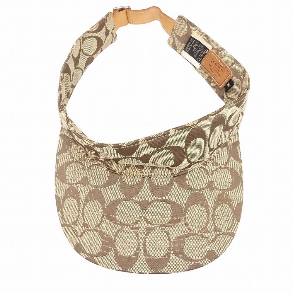 COACH コーチ シグネチャー サンバイザー キャップ ロゴ ジャガード コットン ベージュ サイズM|L メンズ レディース