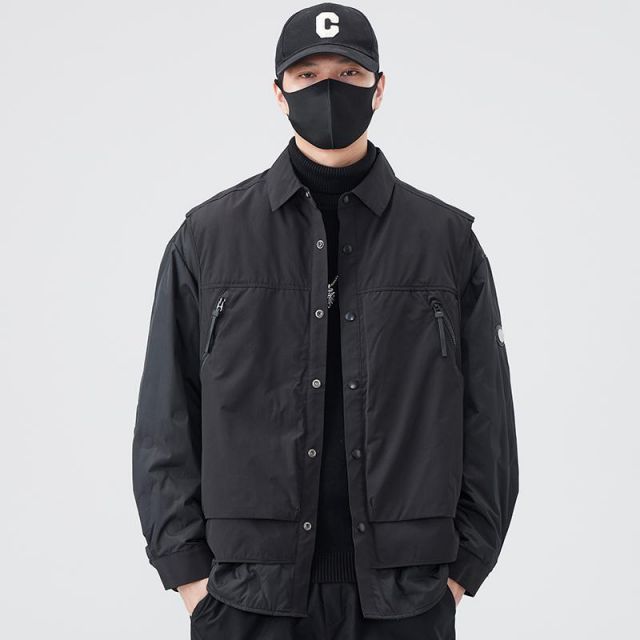 秋冬 コーデ メンズ  服 シンプル ファッション オシャレ 大人 かっこいい 大きいサイズ ストリート 紳士服  フェイク ツーピース ダウン ジャケット カジュアル 暖かい ワークウェア