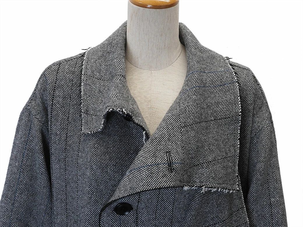 Y's ワイズ 11AW ウールコート ヘリンボーン カットオフデザイン Y's ワイズ 11AW ウールコート ヘリンボーン カットオフデザイン