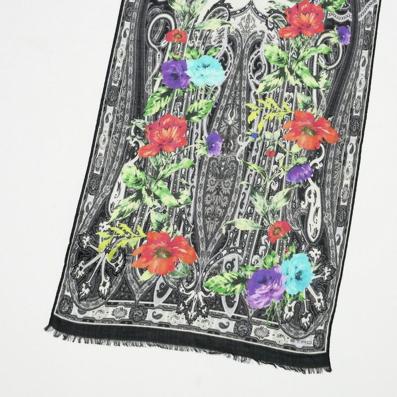 □美品□ETRO エトロ ウール × シルク ロング スカーフ ストール