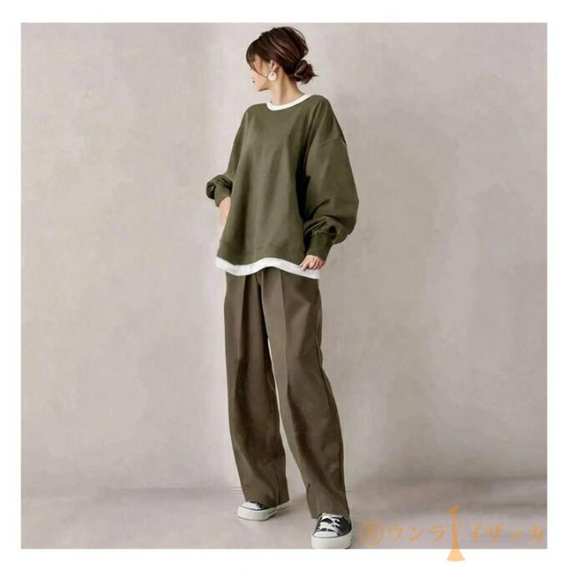 セットアップ レディース 秋 パンツ 上下セット 2点セット ワイドパンツ 切り替え トップス カジュアル オフィス ゆったり 体型カバー おしゃれ 通勤OL シンプル 楽ちん 秋服 weixz179