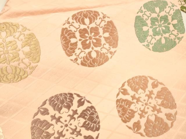 バイセル 着物 名品 袋帯 灰白 切れどり 華文 花唐草 金糸 銀糸 六通 正絹 ☆☆☆☆ 名古屋帯 美品 名品 花唐草 金糸 黒灰 正絹 中古