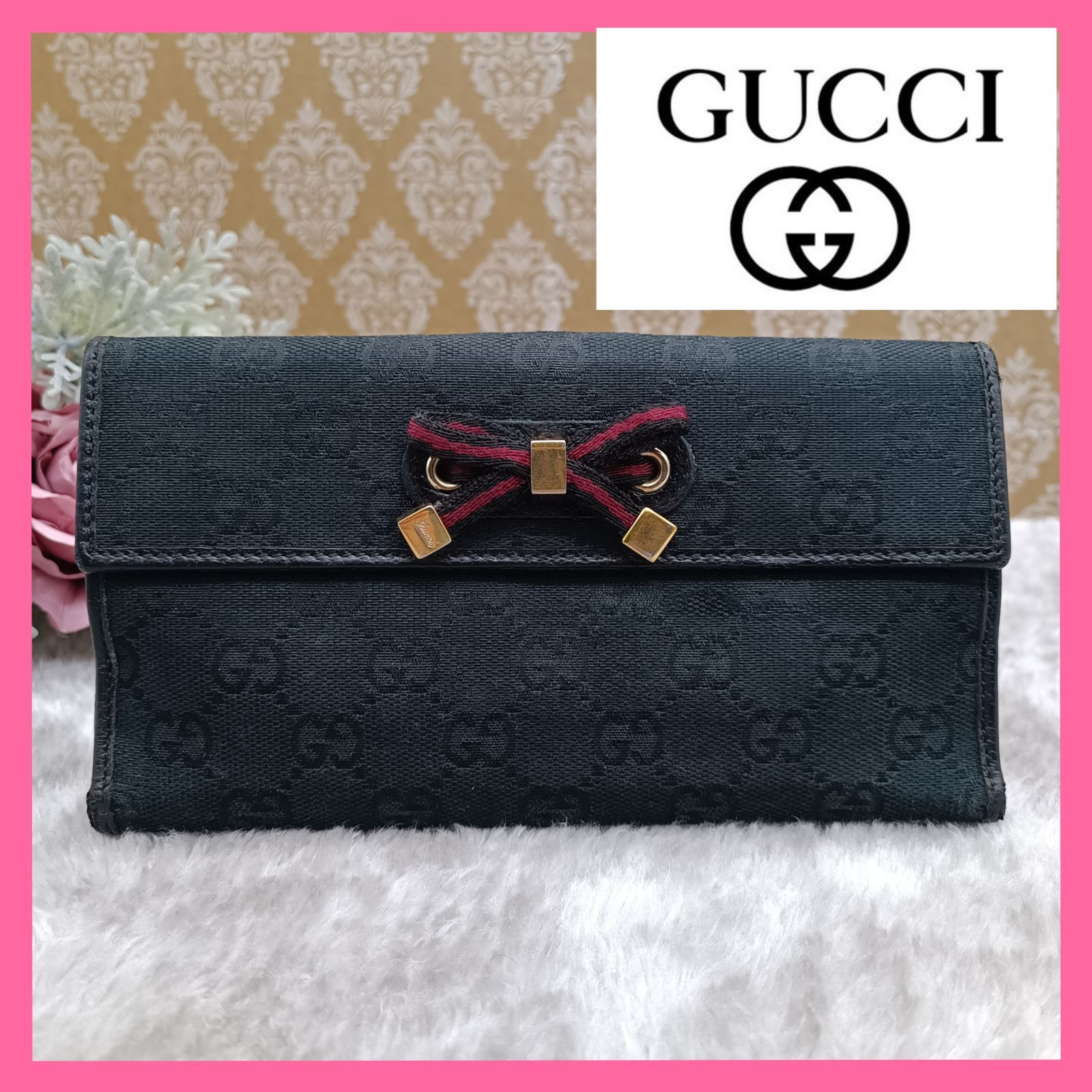 GUCCI グッチ長財布美品GGキャンバス シェリーラインプリンシー