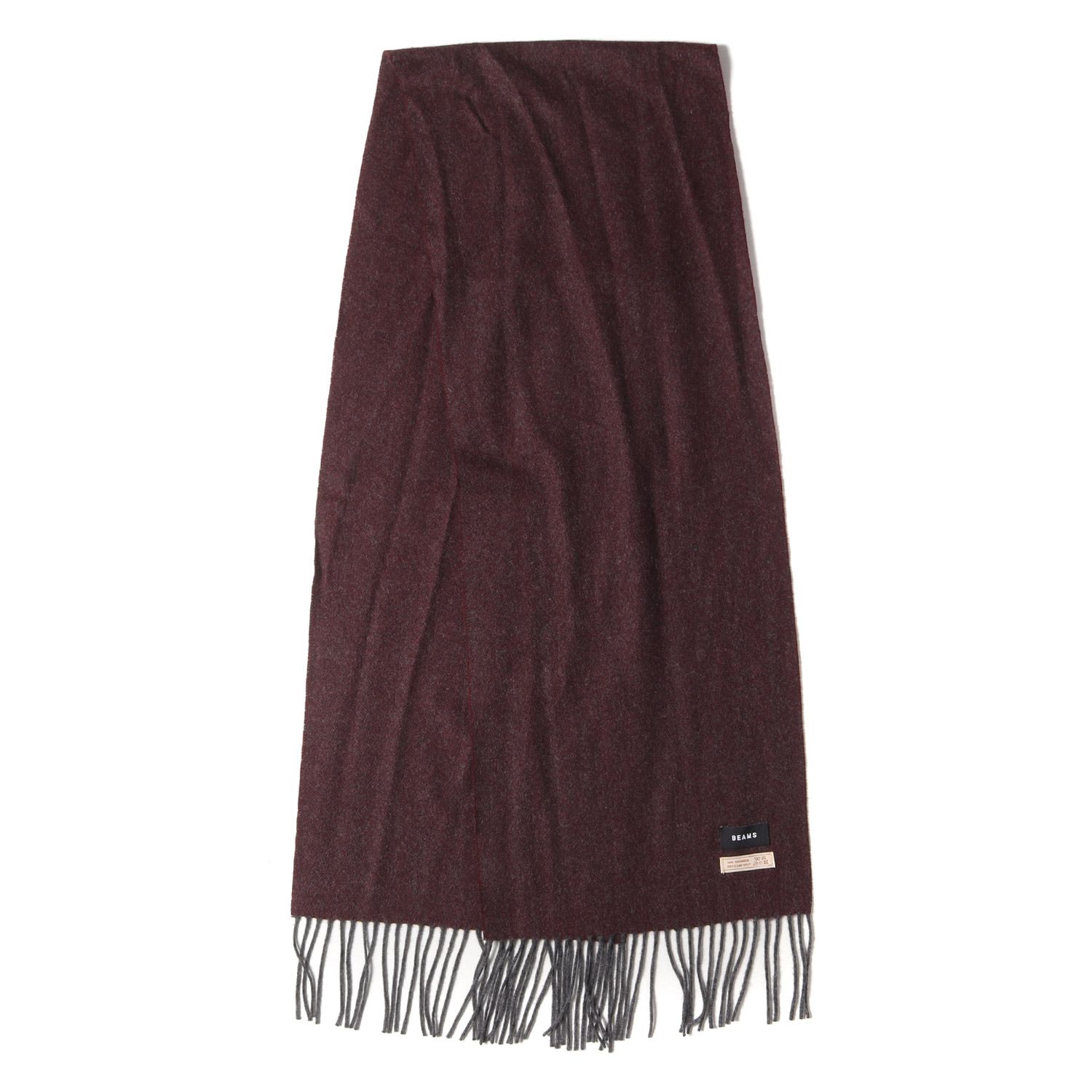 美品 BEAMS ビームス フリンジ ヘリンボーン カシミヤ ニット マフラー ストール ワインレッド ブランド カジュアル シンプル 無地【メンズ】