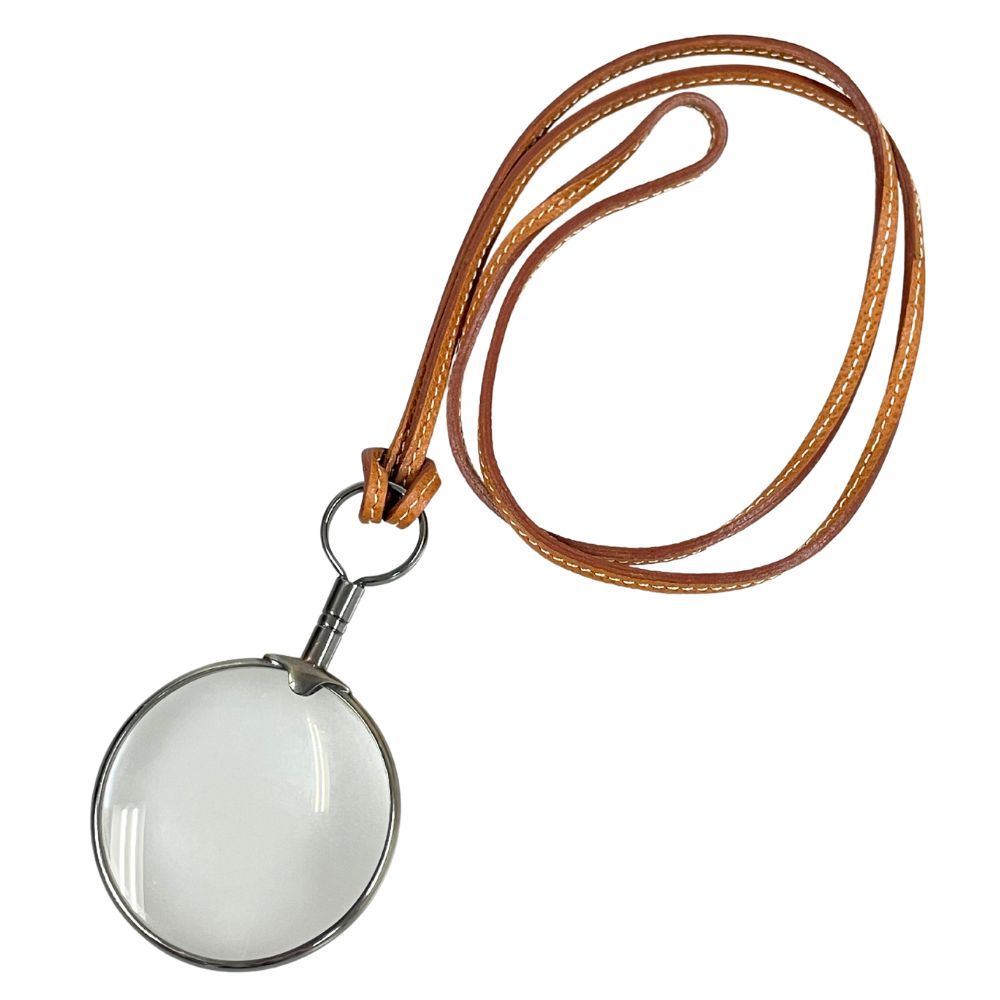 HERMES エルメス ルーペ ネックレス ラニエール革紐 シルバー/ブラウン