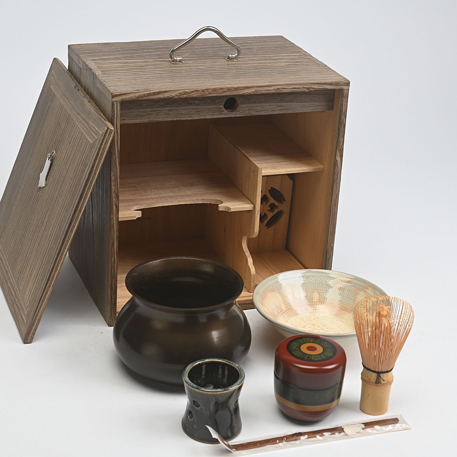 茶道具セット 色紙箱 茶杓 茶筅 棗 蓋置 銅建水 茶碗