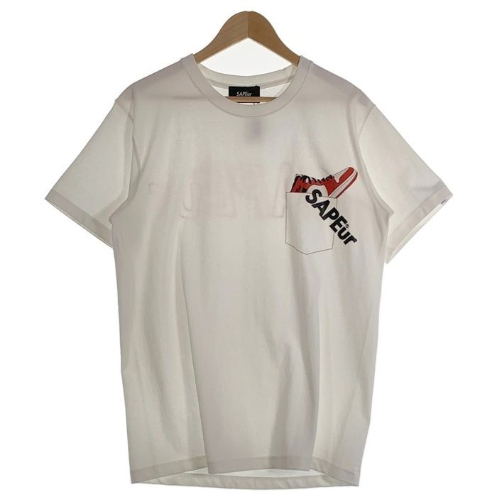  SAPEur サプール 騙し絵ポケットプリント ロゴ Tシャツ ホワイト AJ1 Size L Tシャツ