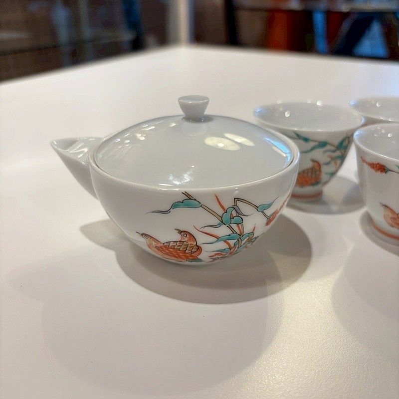柿右衛門窯 錦栗鶉文 茶道具 煎茶道具 宝瓶 煎茶碗 5客 セット 有田焼 急須 湯呑 湯飲み CA0928-1