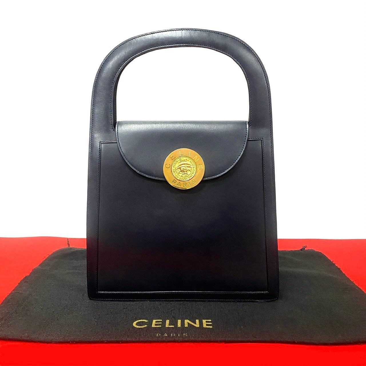 極 美品 希少品 CELINE セリーヌ ヴィンテージ 地球儀 ロゴ 金具 レザー 本革 ハンドバッグ ミニ トートバッグ ブラック 黒 56525  - メルカリ