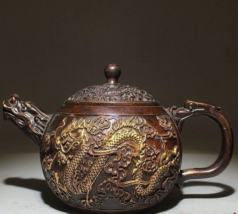 銅 細工 龍鳳茶壺 茶道具 香道具 装飾品 工芸品 置物 銅 細工 龍鳳茶壺 茶道具 香道具 装飾品 工芸品 置物