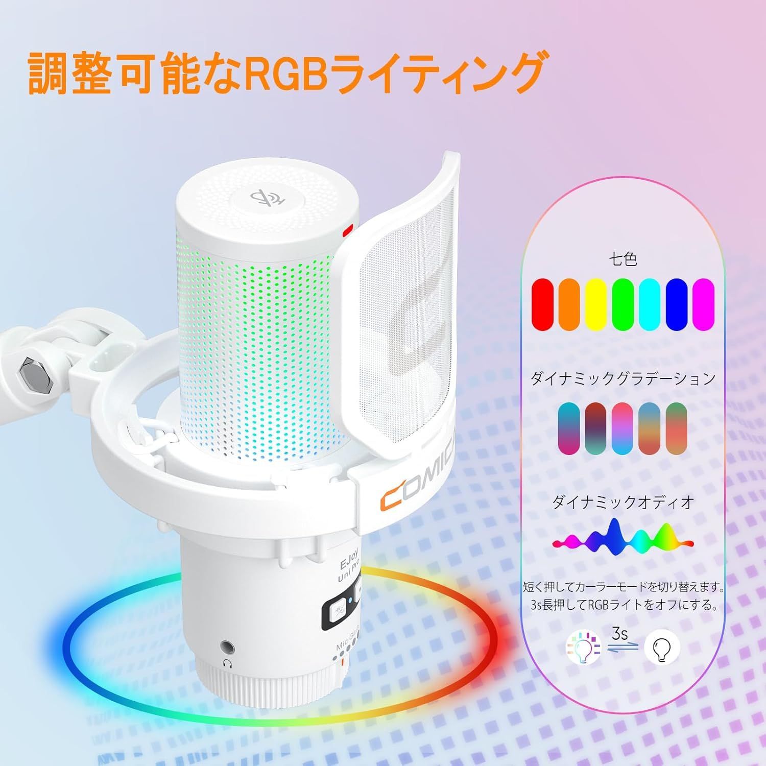 Comica USBコンデンサーマイク ゲーミングマイク ブームアーム付き マイクセット 単一指向性 RGBライティング ノイズ軽減 ワンタッチミュート web配信 Windows Mac PS4 PS5 iphone iPad対応 EJoy Uni VETTDRUCK_DE