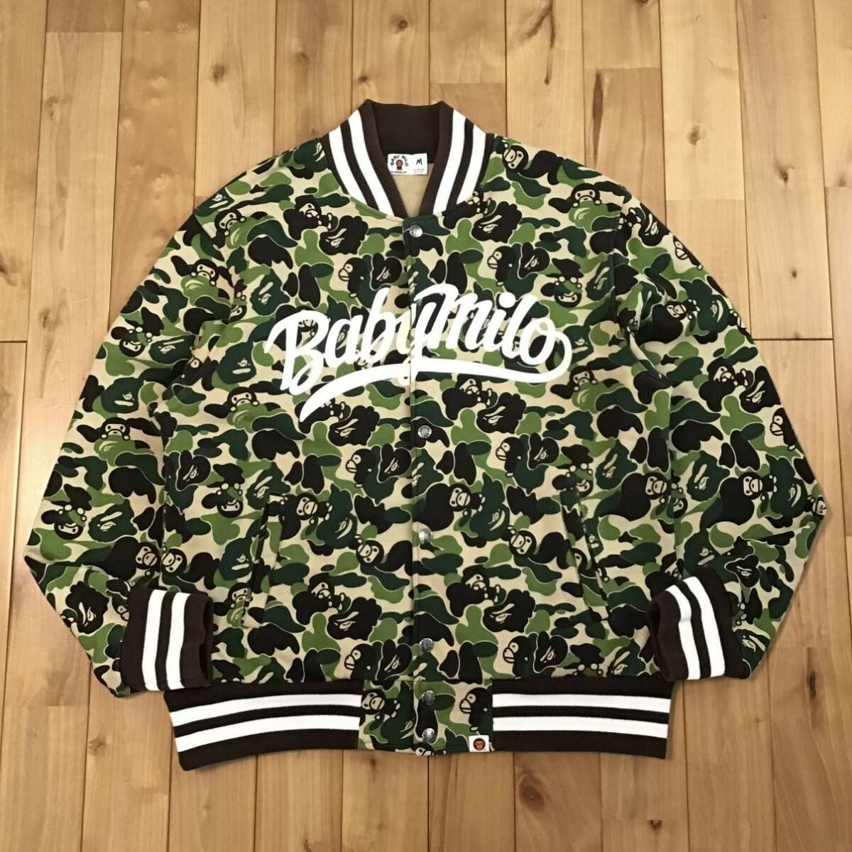 MILO ABC camo green スウェット スタジャン Mサイズ a bathing ape BAPE sweat varsity  jacket エイプ ベイプ マイロ 迷彩 NIGO - メルカリ