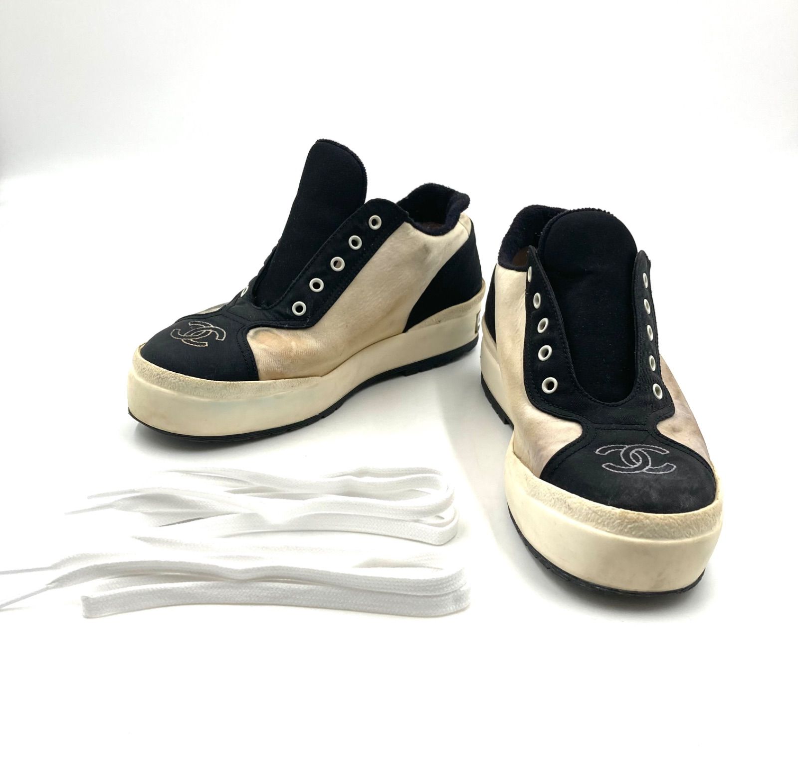 CHANEL シャネル ココマーク ローカットスニーカー キャンバス×レザー 